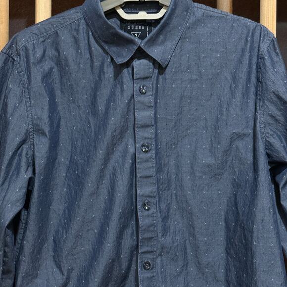 Guess Button Up Shirt Mens Size M Blue All Over Print Slim Fit 100% Cotton - Picture 6 of 9